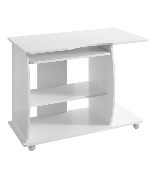 Wohnling computertafel DIANA oprolbaar White 90 x 71 x 50 cm met toetsenbordplateau | Laptop tafel op wieltjes | Pc-tafel met ruimtebesparende printer tray | Bureau voor kleine ruimtes