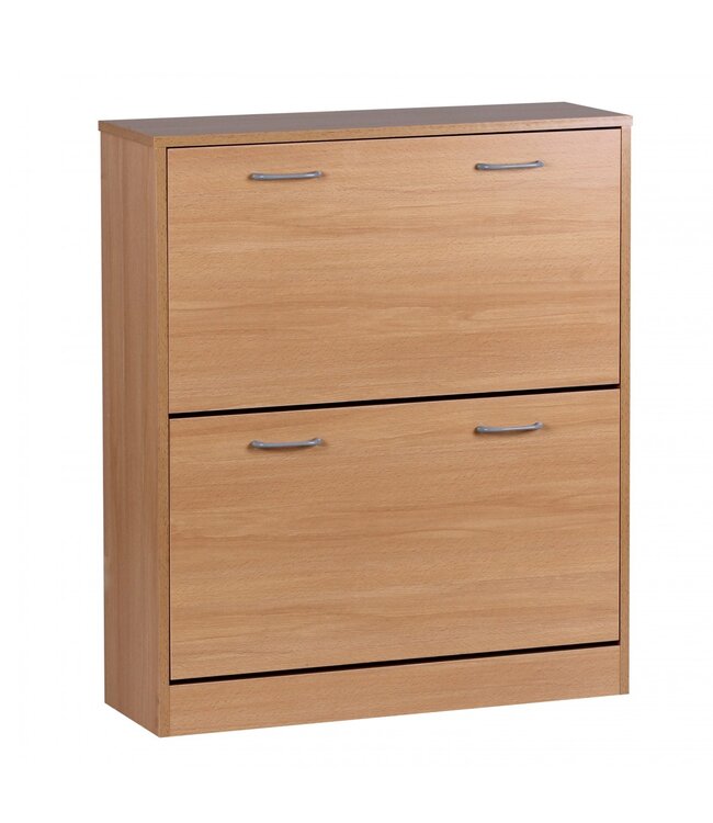 Wohnling schoen Kiepwagen SARAH Beech mat 2 compartimenten 75 x 87 x 24 cm | Ontwerp van de klomp kast voor het werk | Schoen dressoir modern met berging