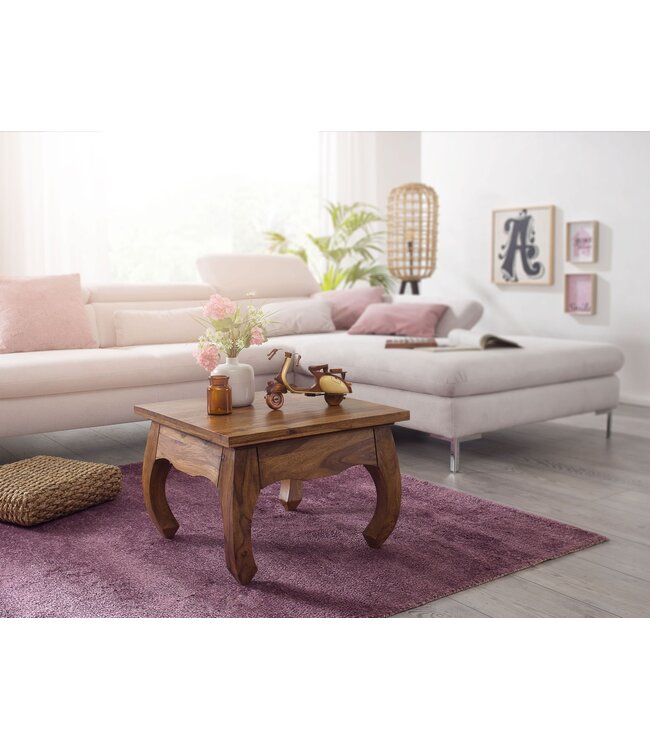 Wohnling Salontafel Massief Hout Sheesham 60 cm breed Woonkamer-Tafel Design donkerbruin Landelijke Stijl Bijzettafel
