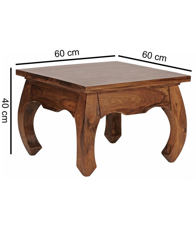 Wohnling Salontafel Massief Hout Sheesham 60 cm breed Woonkamer-Tafel Design donkerbruin Landelijke Stijl Bijzettafel