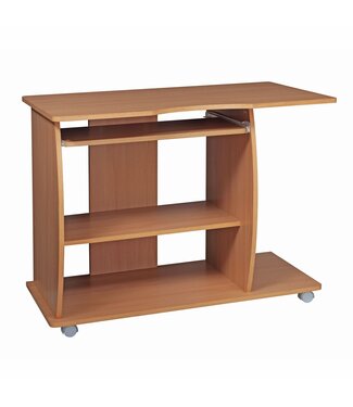 Wohnling computertafel DIANA oprolbaar Beech 90 x 71 x 50 cm met toetsenbordplateau | Laptop tafel op wieltjes | Pc-tafel met ruimtebesparende printer tray | Bureau voor kleine ruimtes