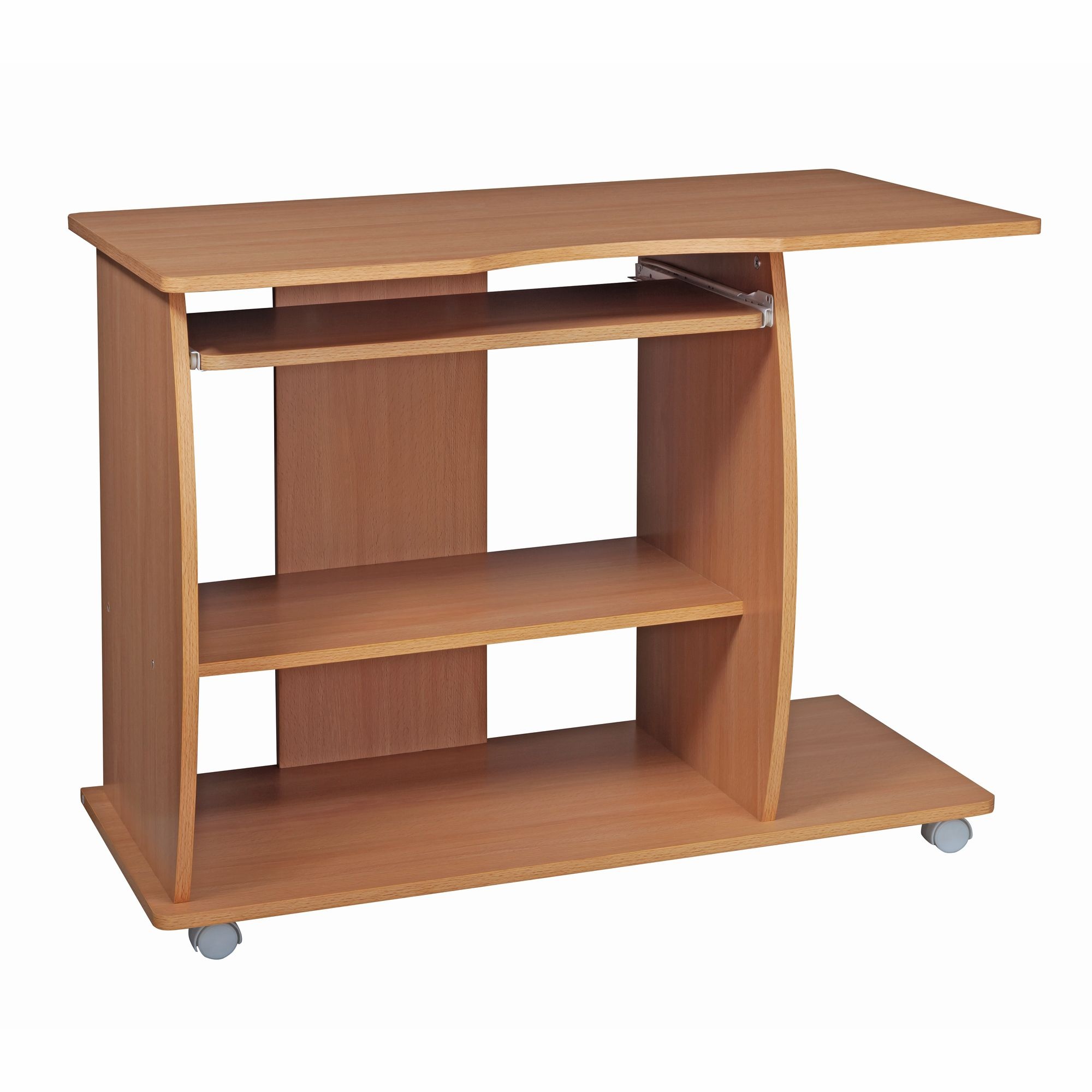 computertafel DIANA oprolbaar Beech 90 x 71 x 50 cm met toetsenbordplateau | Laptop tafel op wieltje