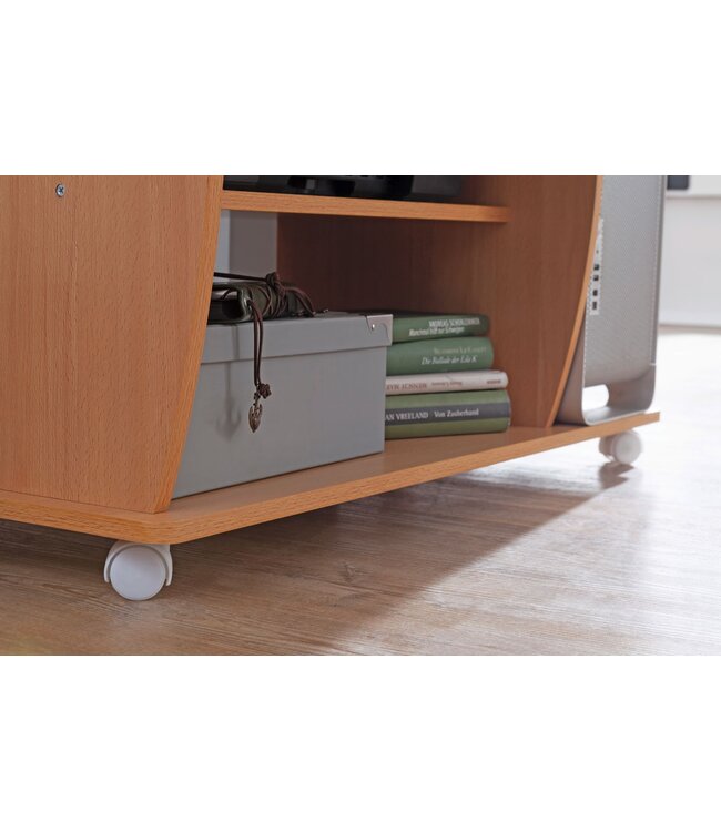 Wohnling computertafel DIANA oprolbaar Beech 90 x 71 x 50 cm met toetsenbordplateau | Laptop tafel op wieltjes | Pc-tafel met ruimtebesparende printer tray | Bureau voor kleine ruimtes