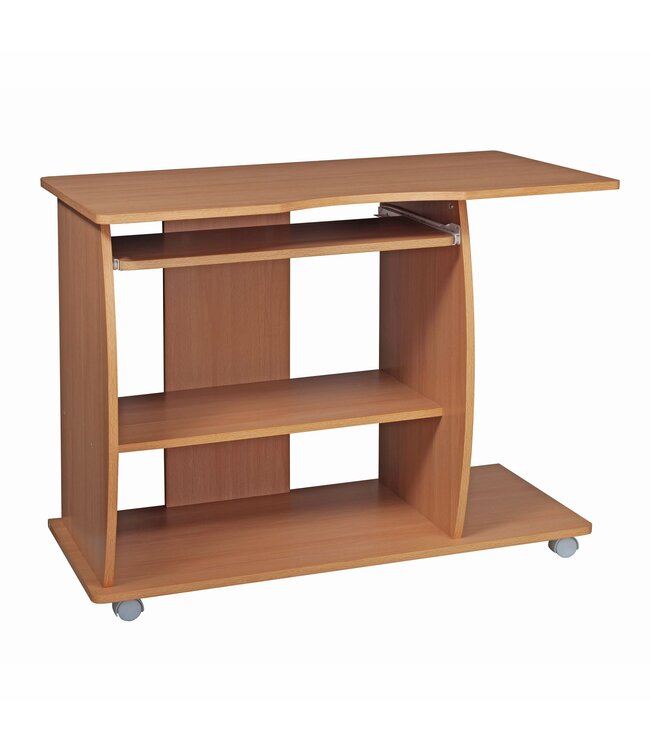 Wohnling computertafel DIANA oprolbaar Beech 90 x 71 x 50 cm met toetsenbordplateau | Laptop tafel op wieltjes | Pc-tafel met ruimtebesparende printer tray | Bureau voor kleine ruimtes