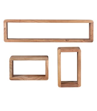 Wohnling design wandplank set van 3 BOHA massief houten planken acacia landelijke stijl | Rustieke wandplankenset hout | Hangplank vierkant echt hout | Wandplanken | Hangende dobbelstenen | Plankwanddozen vierkant
