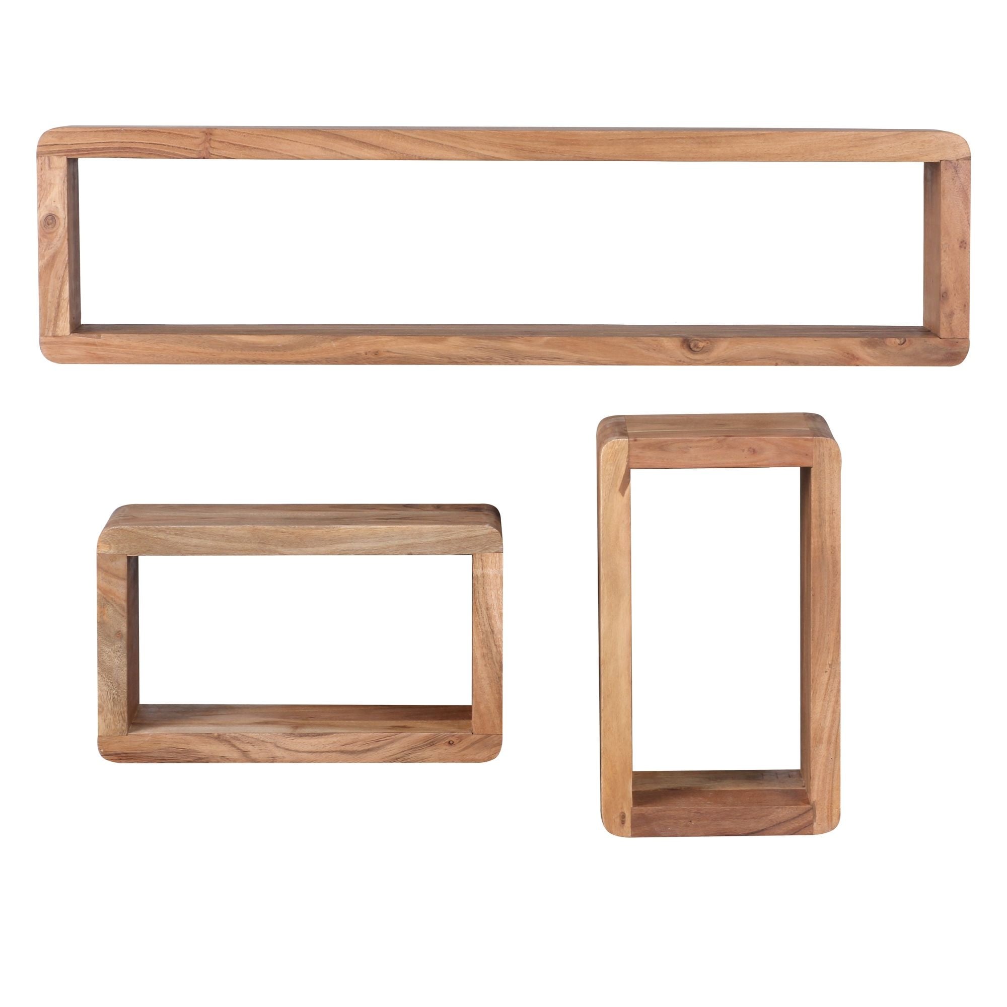 design wandplank set van 3 BOHA massief houten planken acacia landelijke stijl | Rustieke wandplanke
