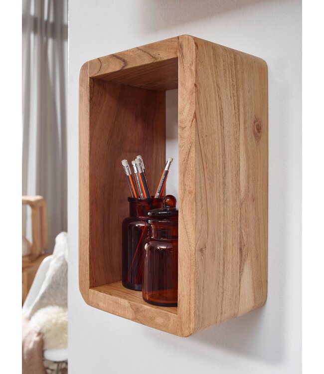 Wohnling design wandplank set van 3 BOHA massief houten planken acacia landelijke stijl | Rustieke wandplankenset hout | Hangplank vierkant echt hout | Wandplanken | Hangende dobbelstenen | Plankwanddozen vierkant