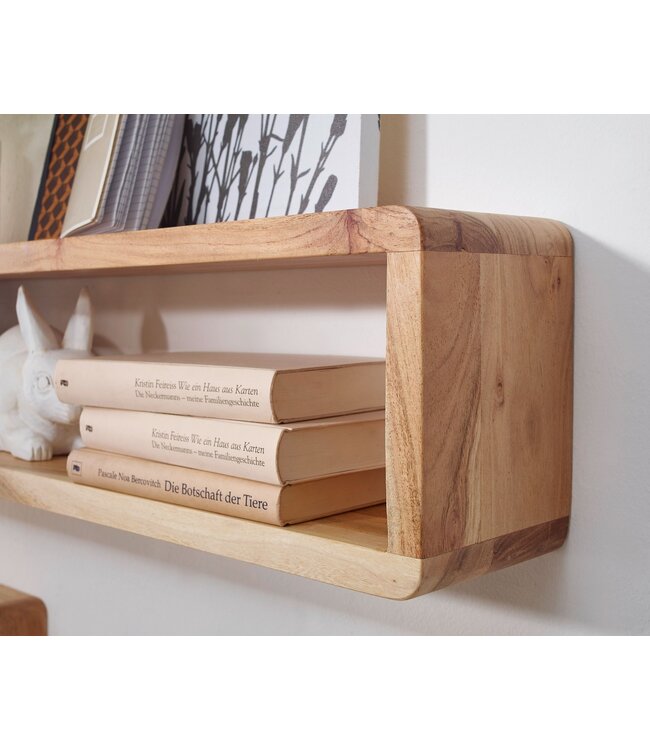 Wohnling design wandplank set van 3 BOHA massief houten planken acacia landelijke stijl | Rustieke wandplankenset hout | Hangplank vierkant echt hout | Wandplanken | Hangende dobbelstenen | Plankwanddozen vierkant