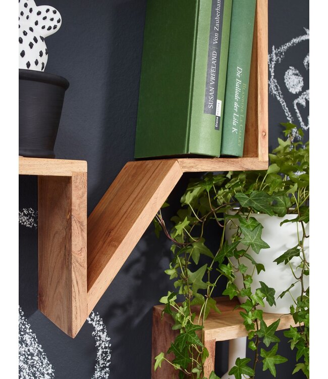 Wohnling set van 2 wandplanken MUMBAI massief houten acacia houten plank landelijke huisstijl hangende plank echte houten wandplank natuurlijk product