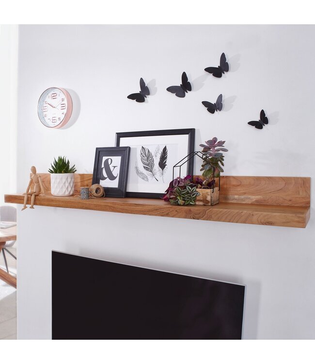 Wohnling wandplank MUMBAI massief hout acaciahout plank 80 cm landelijke stijl hangende plank echt hout wandplank natuurlijk product