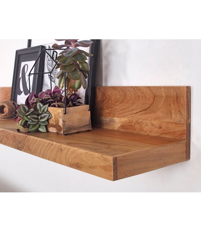 Wohnling wandplank MUMBAI massief hout acaciahout plank 80 cm landelijke stijl hangende plank echt hout wandplank natuurlijk product
