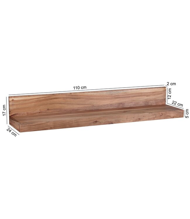 Wohnling wandplank MUMBAI massief hout acaciahout plank 110 cm landelijke stijl hangplank echt hout wandplank natuurlijk product