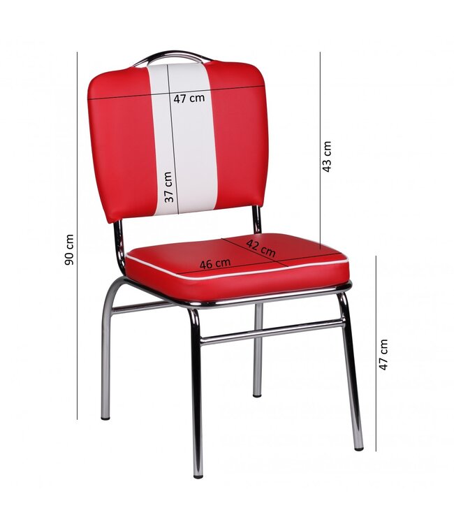 Wohnling ELVIS American Diner 50s Retro | Zitting bekleed met rugleuning | Eetkamerstoel kleur rood wit