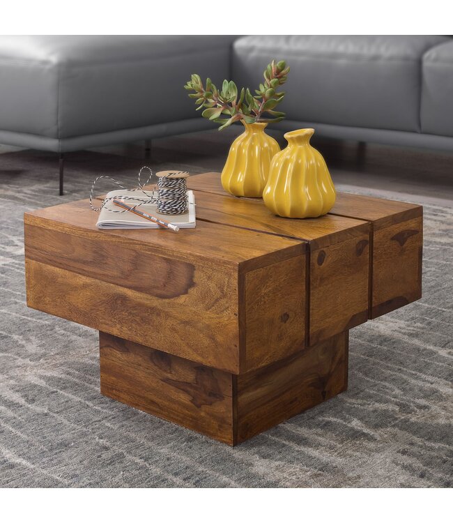Wohnling bijzettafel massief hout Sheesham woonkamertafel 44 x 44 x 30 cm salontafel massief landhuis kubus vierkant