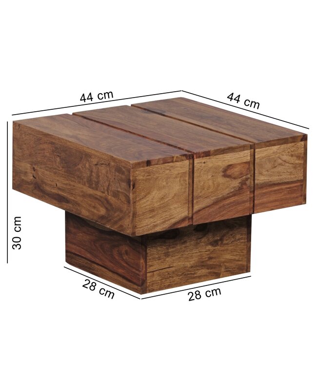 Wohnling bijzettafel massief hout Sheesham woonkamertafel 44 x 44 x 30 cm salontafel massief landhuis kubus vierkant
