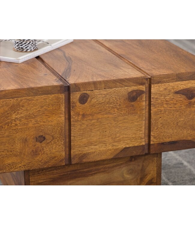 Wohnling bijzettafel massief hout Sheesham woonkamertafel 44 x 44 x 30 cm salontafel massief landhuis kubus vierkant