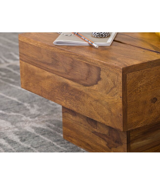 Wohnling bijzettafel massief hout Sheesham woonkamertafel 44 x 44 x 30 cm salontafel massief landhuis kubus vierkant