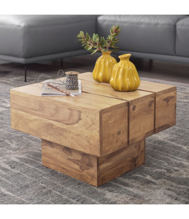 Wohnling bijzettafel massief hout acacia woonkamertafel 44 x 44 x 30 cm salontafel massief landhuis kubus vierkant