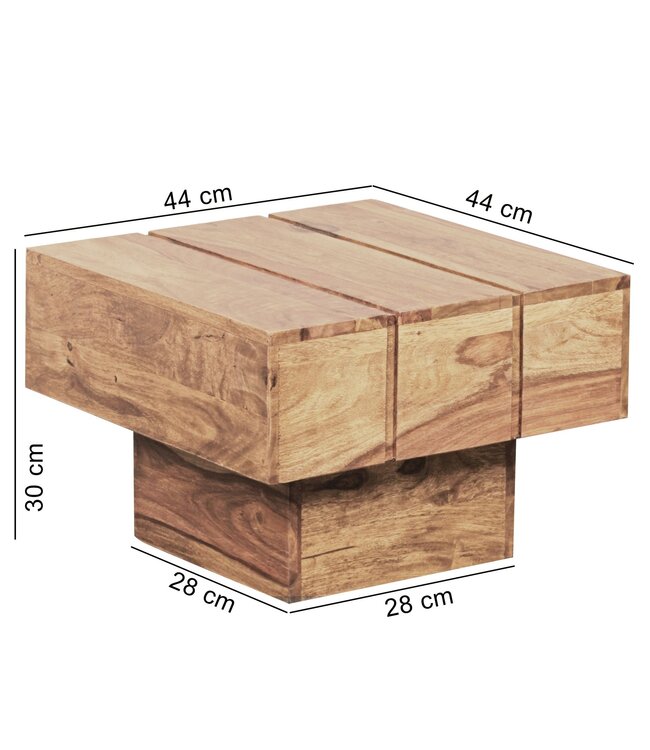 Wohnling bijzettafel massief hout acacia woonkamertafel 44 x 44 x 30 cm salontafel massief landhuis kubus vierkant