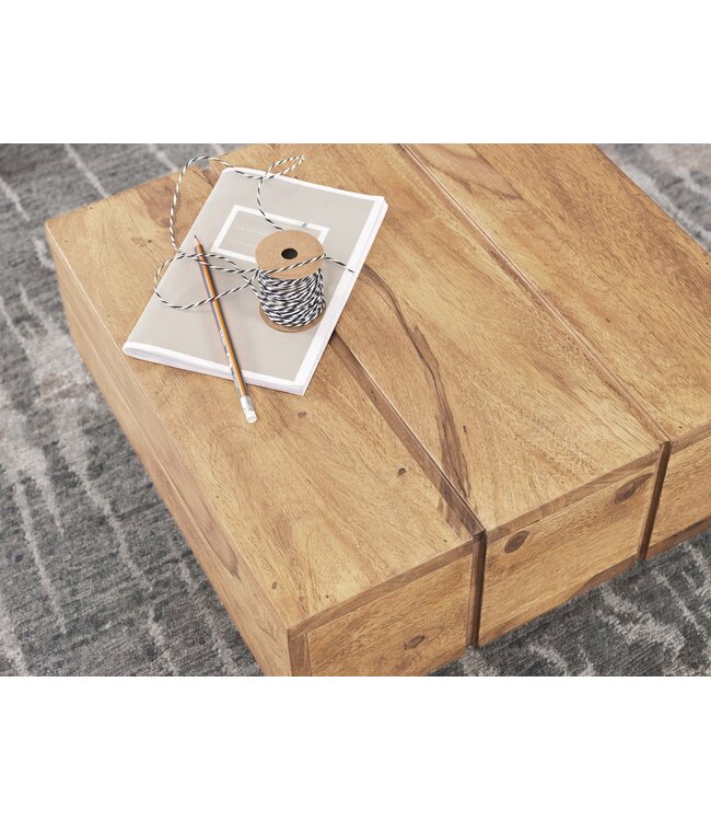 Wohnling bijzettafel massief hout acacia woonkamertafel 44 x 44 x 30 cm salontafel massief landhuis kubus vierkant
