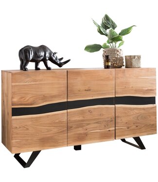 Wohnling Dressoir 148 x 85 x 43 cm Massief Acaciahout Natuurlijke Boomrand Dressoir, Landelijke Stijl Highboard met 3 Deuren, Hal Kast Commode