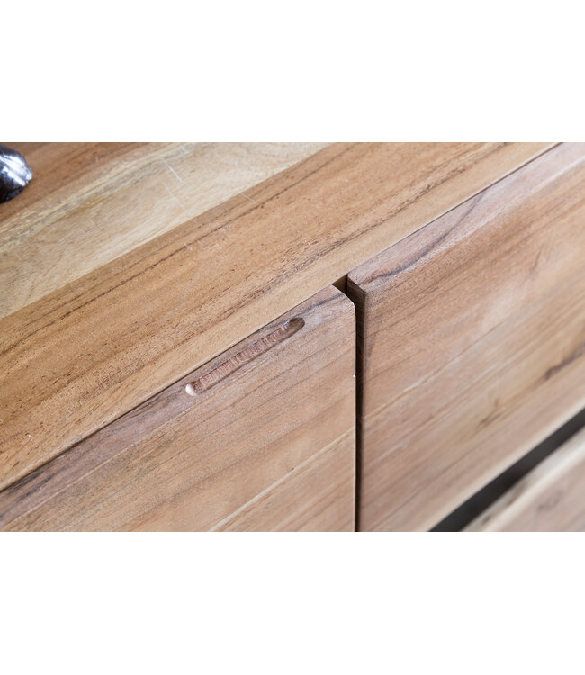 Wohnling Dressoir 148 x 85 x 43 cm Massief Acaciahout Natuurlijke Boomrand Dressoir, Landelijke Stijl Highboard met 3 Deuren, Hal Kast Commode