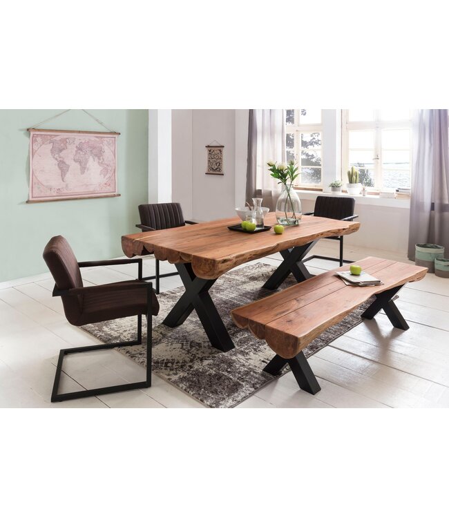 Wohnling eettafel 200 x 100 x 77 cm acacia landelijke stijl all-hout | Ontwerp eettafel rechthoekige | Tafel voor boomstam eetkamer | Kitchen Table 8 personen
