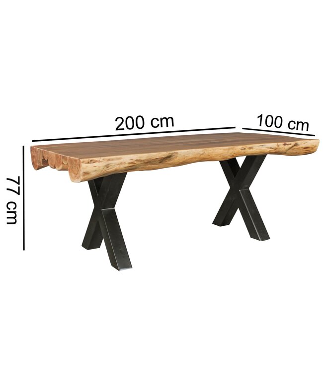Wohnling eettafel 200 x 100 x 77 cm acacia landelijke stijl all-hout | Ontwerp eettafel rechthoekige | Tafel voor boomstam eetkamer | Kitchen Table 8 personen