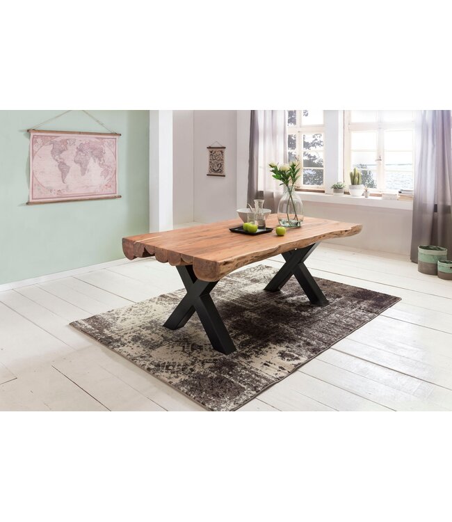 Wohnling eettafel 200 x 100 x 77 cm acacia landelijke stijl all-hout | Ontwerp eettafel rechthoekige | Tafel voor boomstam eetkamer | Kitchen Table 8 personen