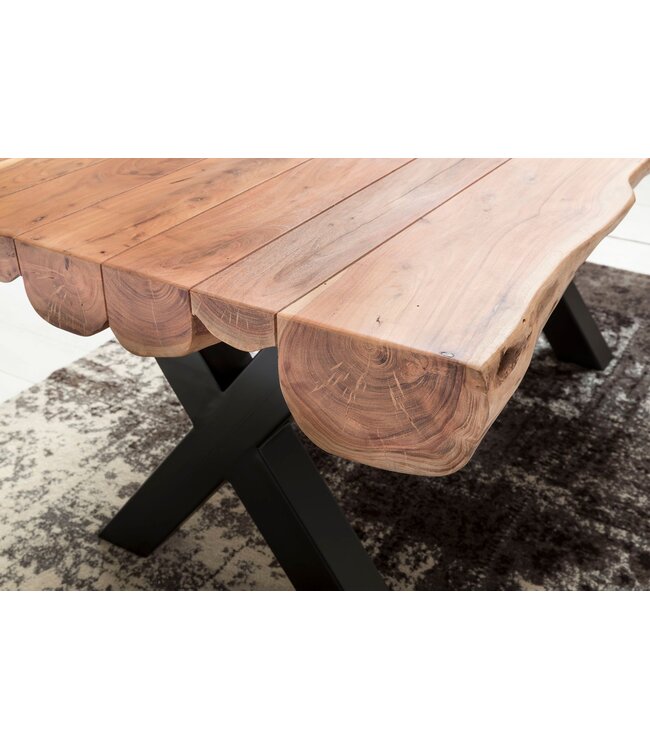 Wohnling eettafel 200 x 100 x 77 cm acacia landelijke stijl all-hout | Ontwerp eettafel rechthoekige | Tafel voor boomstam eetkamer | Kitchen Table 8 personen