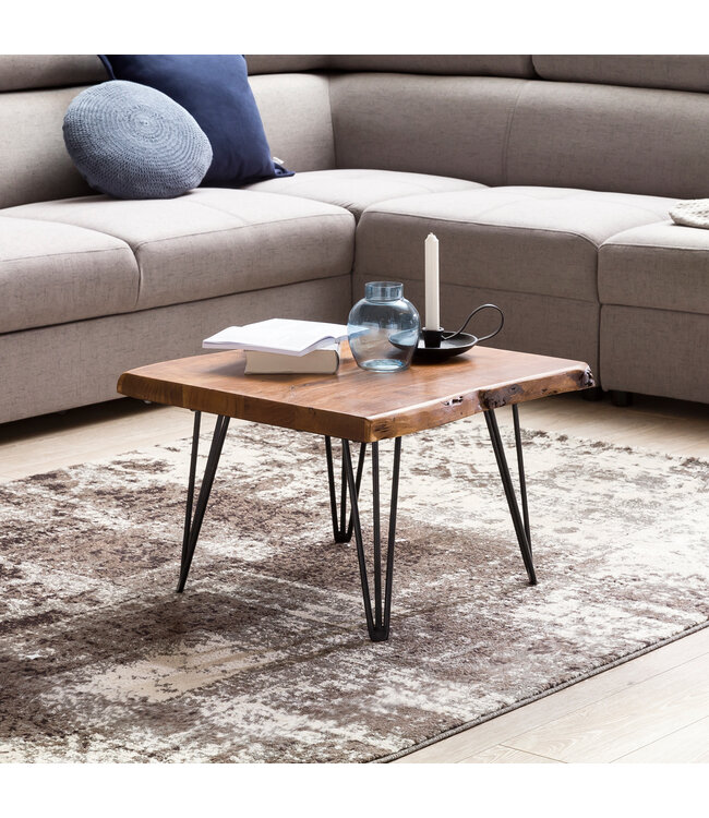 Wohnling ontwerp salontafel MAHILO massief houten tafel met Wane 56x38x51 cm | Sheesham houten tafel met metalen poten | Woonkamer tafel in een rustieke, landelijke stijl