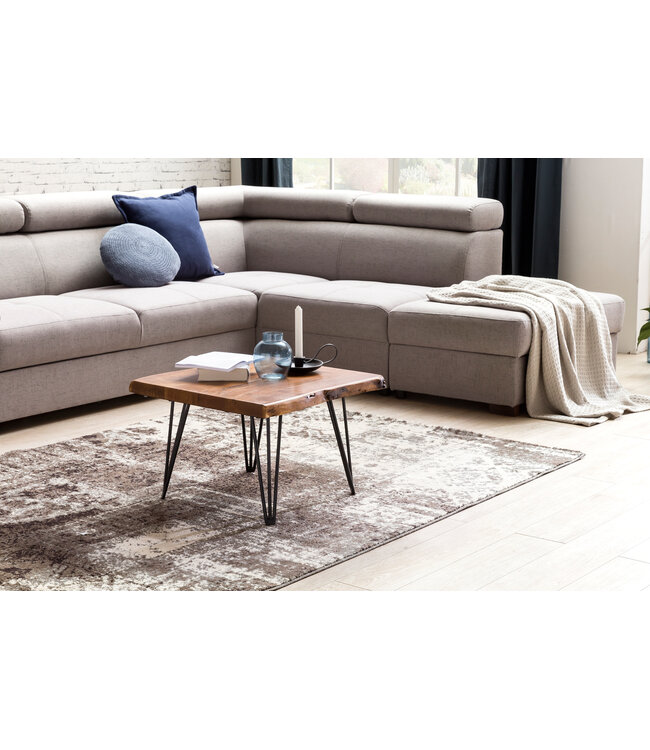 Wohnling ontwerp salontafel MAHILO massief houten tafel met Wane 56x38x51 cm | Sheesham houten tafel met metalen poten | Woonkamer tafel in een rustieke, landelijke stijl