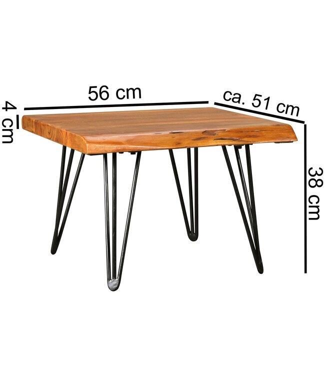 Wohnling ontwerp salontafel MAHILO massief houten tafel met Wane 56x38x51 cm | Sheesham houten tafel met metalen poten | Woonkamer tafel in een rustieke, landelijke stijl