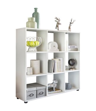 Wohnling Design Boekenkast met 9 vakken Wit 108 x 104 x 29 cm, Vrijstaand Houten Rek, Dossierrek Roomdivider Kubusrek modern, Open Opbergrek