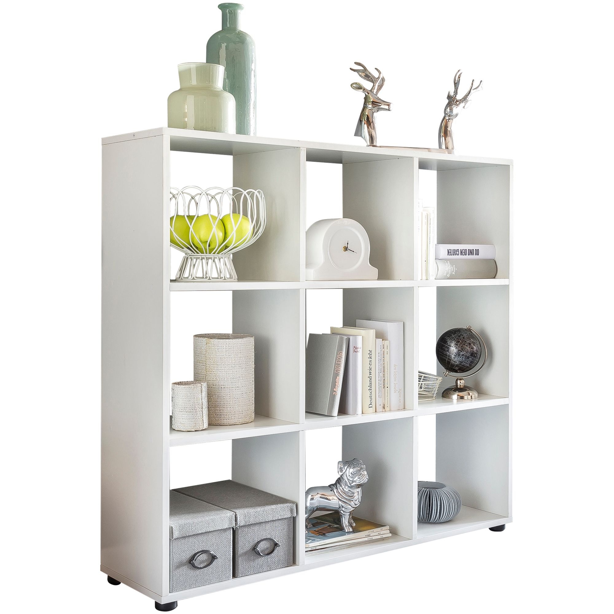Design Boekenkast met 9 vakken Wit 108 x 104 x 29 cm, Vrijstaand Houten Rek, Dossierrek Roomdivider 