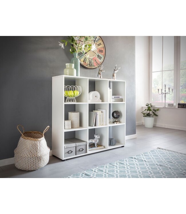 Wohnling Design Boekenkast met 9 vakken Wit 108 x 104 x 29 cm, Vrijstaand Houten Rek, Dossierrek Roomdivider Kubusrek modern, Open Opbergrek