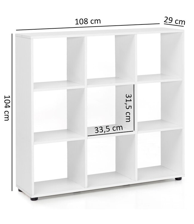 Wohnling Design Boekenkast met 9 vakken Wit 108 x 104 x 29 cm, Vrijstaand Houten Rek, Dossierrek Roomdivider Kubusrek modern, Open Opbergrek