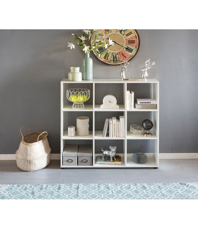 Wohnling Design Boekenkast met 9 vakken Wit 108 x 104 x 29 cm, Vrijstaand Houten Rek, Dossierrek Roomdivider Kubusrek modern, Open Opbergrek