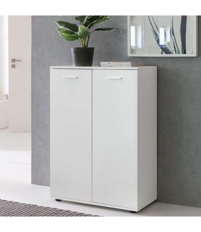 Wohnling ladekast SVENJA met 2 deuren 71x104x35cm polyvalente kast hout wit | Halkast helder modern | Kast klein | Sideboard mat dressoir | Commode meubilair van de ladenkast