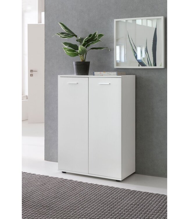 Wohnling ladekast SVENJA met 2 deuren 71x104x35cm polyvalente kast hout wit | Halkast helder modern | Kast klein | Sideboard mat dressoir | Commode meubilair van de ladenkast