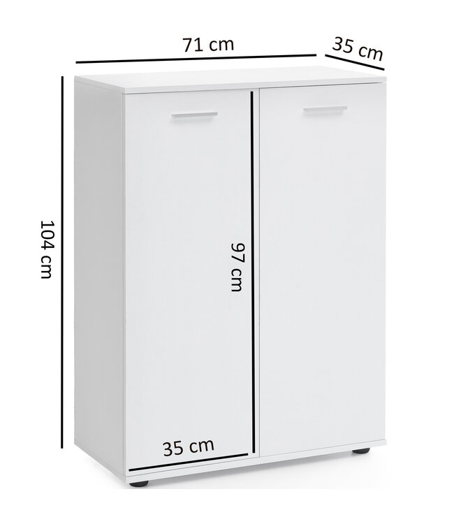 Wohnling ladekast SVENJA met 2 deuren 71x104x35cm polyvalente kast hout wit | Halkast helder modern | Kast klein | Sideboard mat dressoir | Commode meubilair van de ladenkast