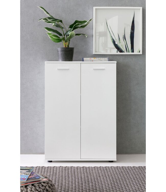 Wohnling ladekast SVENJA met 2 deuren 71x104x35cm polyvalente kast hout wit | Halkast helder modern | Kast klein | Sideboard mat dressoir | Commode meubilair van de ladenkast