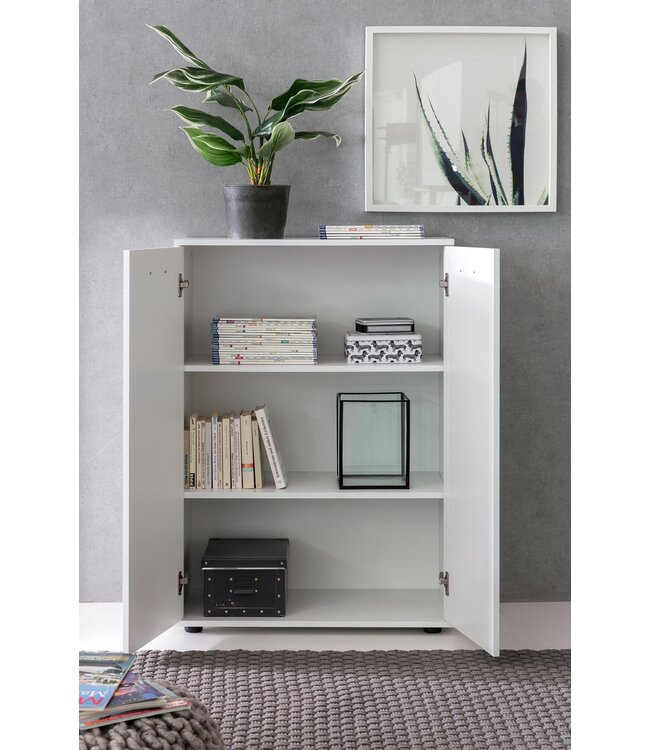 Wohnling ladekast SVENJA met 2 deuren 71x104x35cm polyvalente kast hout wit | Halkast helder modern | Kast klein | Sideboard mat dressoir | Commode meubilair van de ladenkast