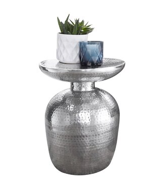 Wohnling bijzettafel DELYLA aluminium 36 x 46 x 36 cm tafel zilver oosters rond | Designtafel design metaal modern | Kleine tafel | Kleine Hammerschlag Abstelltisch