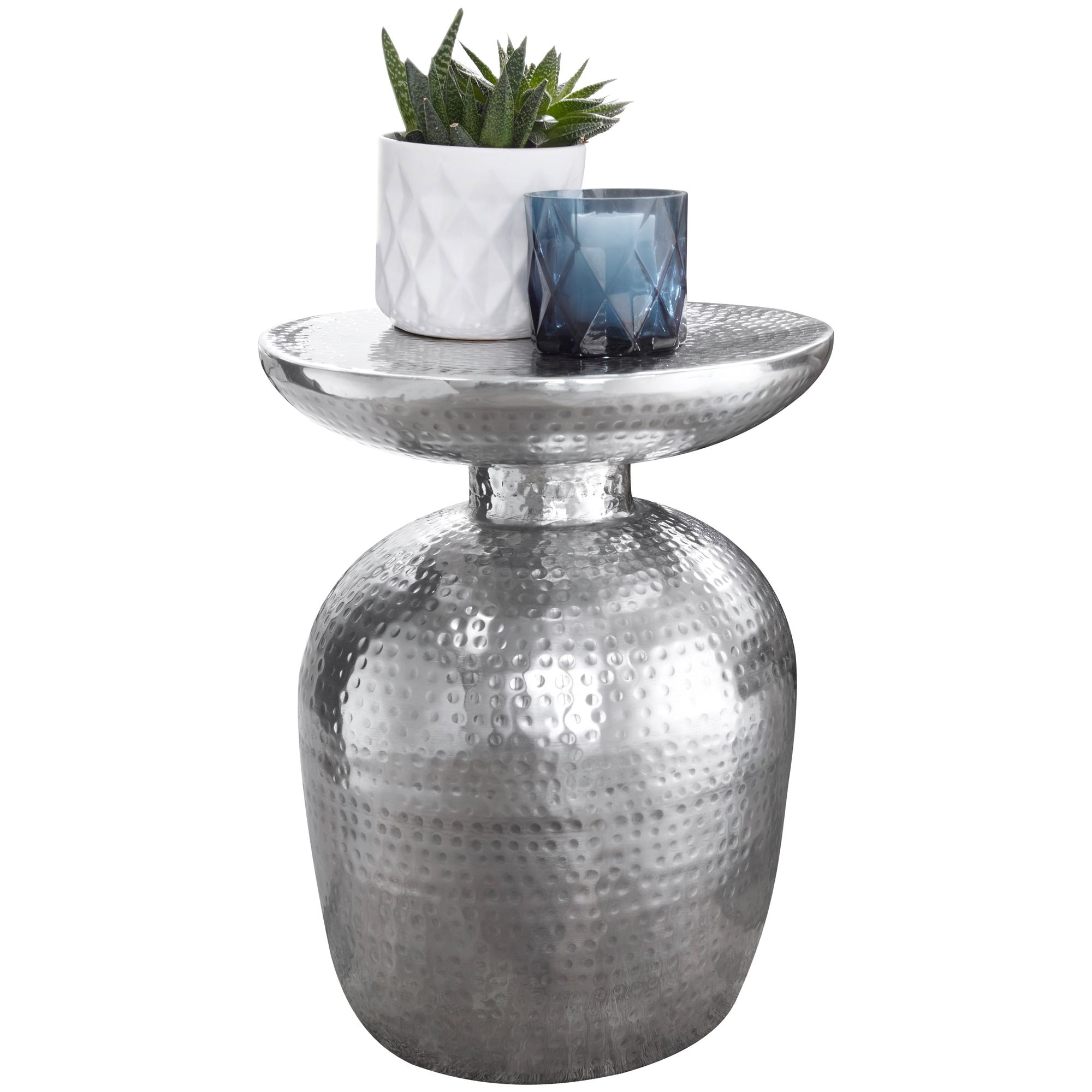 bijzettafel DELYLA aluminium 36 x 46 x 36 cm tafel zilver oosters rond | Designtafel design metaal modern | Kleine tafel | Kleine Hammerschlag Abstelltisch