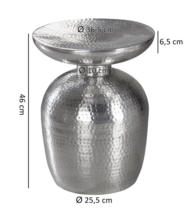 Wohnling bijzettafel DELYLA aluminium 36 x 46 x 36 cm tafel zilver oosters rond | Designtafel design metaal modern | Kleine tafel | Kleine Hammerschlag Abstelltisch