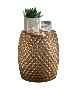Wohnling SITA 32x42x32 cm aluminium serveertafel goud oosterse rond | Plat gehamerd koffietafeltje metaal Design Salontafel Modern | Indieningstafel Indiase telefoontafel