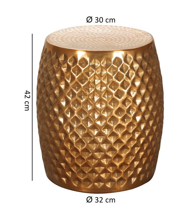 Wohnling SITA 32x42x32 cm aluminium serveertafel goud oosterse rond | Plat gehamerd koffietafeltje metaal Design Salontafel Modern | Indieningstafel Indiase telefoontafel