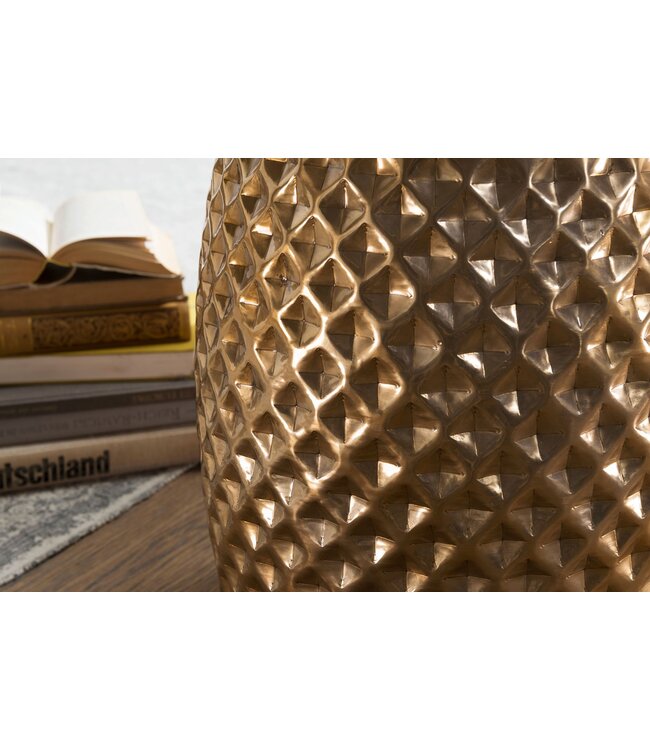 Wohnling SITA 32x42x32 cm aluminium serveertafel goud oosterse rond | Plat gehamerd koffietafeltje metaal Design Salontafel Modern | Indieningstafel Indiase telefoontafel