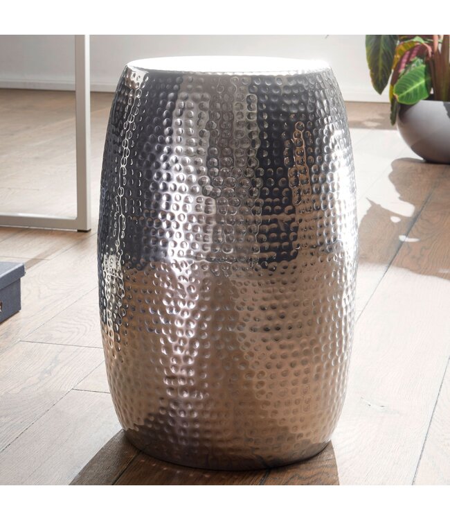 Wohnling tafel PEDRO 30x49,5x30cm aluminium zilveren tafel oosterse rond | Kleine Hammerschlag Abstellisch | Designtafel design metaal modern | Smalle kleine tafel